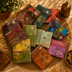 Vintage Embroidered Patchwork Journal, Handmade Recycled Fabric Notebook 5 Pcs, Boho Indian Diary, Artisan Writing Journal, Unique Gift