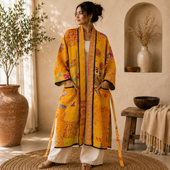 Patchwork Bath Robe | Vintage Kantha Cotton Kimono | Cotton Robe | Night Wear Suit | Long Cotton Robe (13 Colour Option Available)