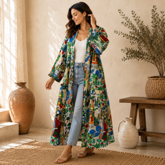 Handmade Cotton Kimono Robe for Women | Boho Long Cotton Kimono | Floral Lightweight Beach Cover Up | Resort Wear | Free Size