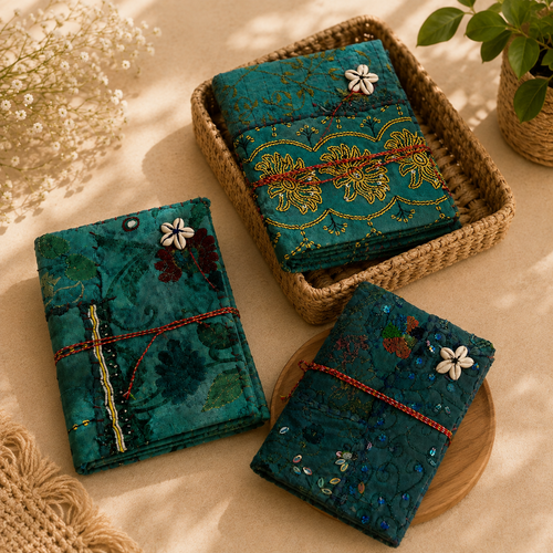 Vintage Sari Patchwork Handmade Journal, Embroidered Fabric Diary, Boho Indian Notebook, Recycled Textile Journal, Unique Gift