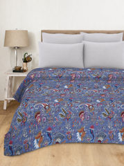 Indian Vintage Fabric Mukut Print Blue Quilt