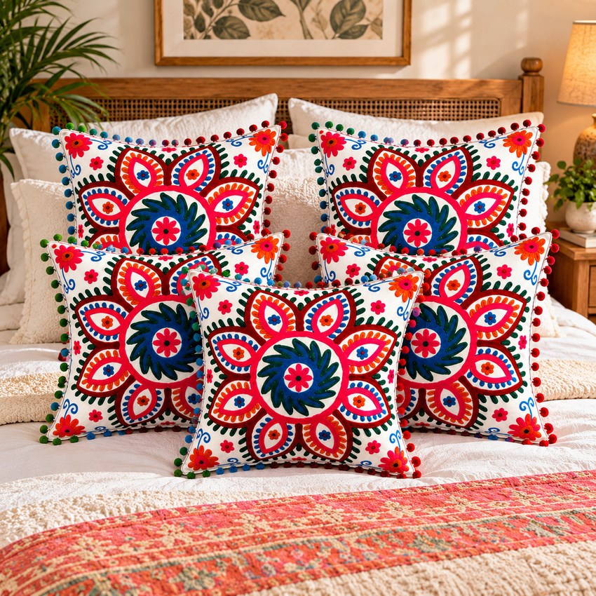 5 Pcs Set Suzani Embroidered Decorative Cushion Cover