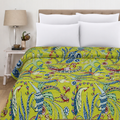Handblocked Bird Printed Yellow Kantha Bedding Quilt