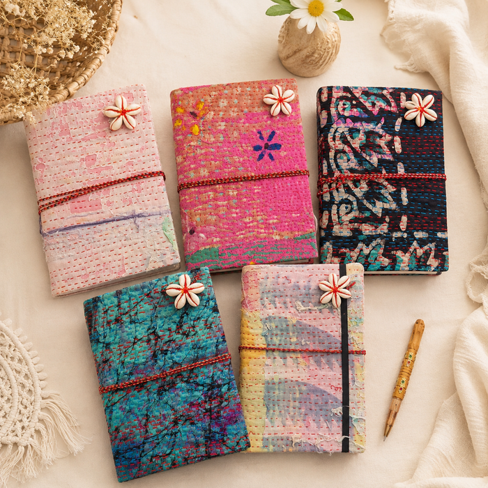 Vintage Kantha Journal, Handmade Recycled Fabric Diary, Boho Patchwork Notebook 5 Pcs, Indian Textile Writing Journal, Unique Gift