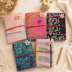 Vintage Kantha Journal, Handmade Recycled Fabric Diary, Boho Patchwork Notebook 5 Pcs, Indian Textile Writing Journal, Unique Gift