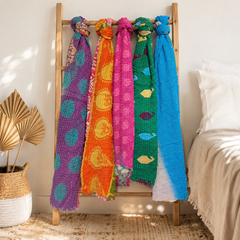 Handmade Cotton Kantha Scarf – Lightweight Vintage Cotton Scarf | Soft Boho Wrap | Reversible Indian Stole | Sustainable Women's Fashion