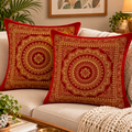5 Pcs Mandala Ethnic Brocade Maroon And Gold Pillow Covers 16x16 Inch