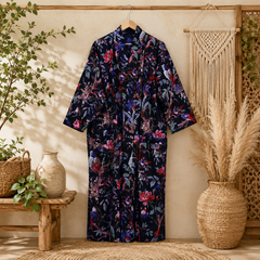 Boho Floral Cotton Kimono Cardigan for Women | Long Open Front Lightweight Robe with Pockets