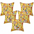 Kantha Hand-Stitched, Luxury Yellow Floral Cushion Cover Set