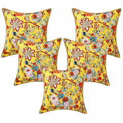 Kantha Hand-Stitched, Luxury Yellow Floral Cushion Cover Set