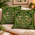 Indian Decorative Brocade Green And Gold Throw Pillow Covers 2 Pcs 16x16 Inch