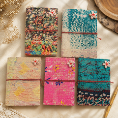 Vintage Kantha Journal Handmade Recycled Fabric Notebook 5 Pcs, Indian Patchwork Diary, Boho Writing Journal, Unique Travel Notebook Gift