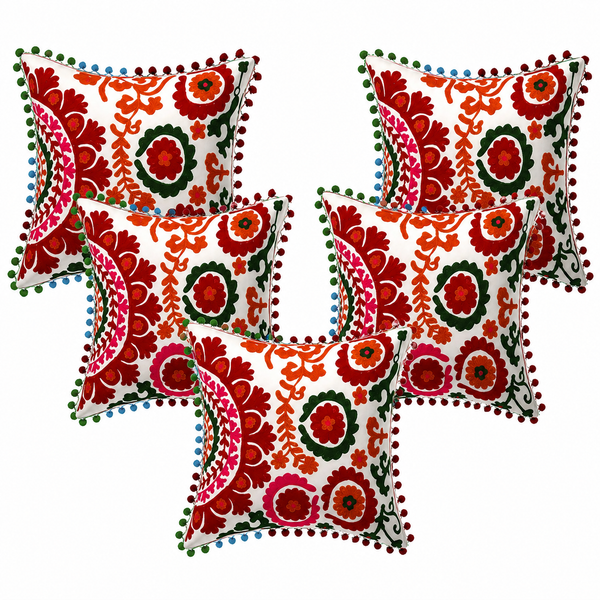 Indian Handmade Cotton Suzani Decorative Cushion Set Of 5