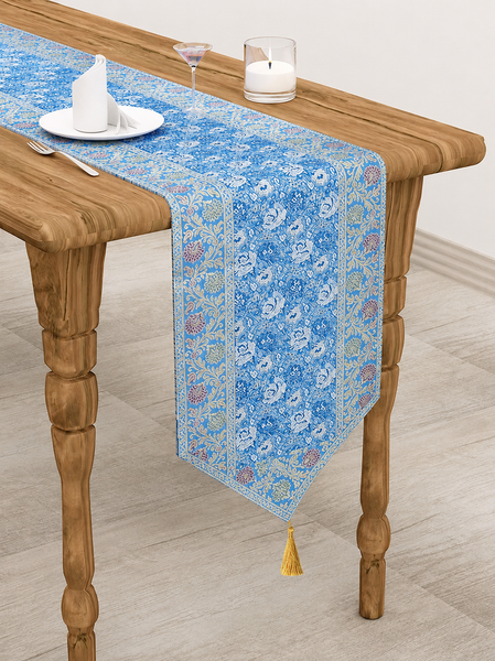 Handmade Blue Brocade Table Runner Unique Luxury Decor