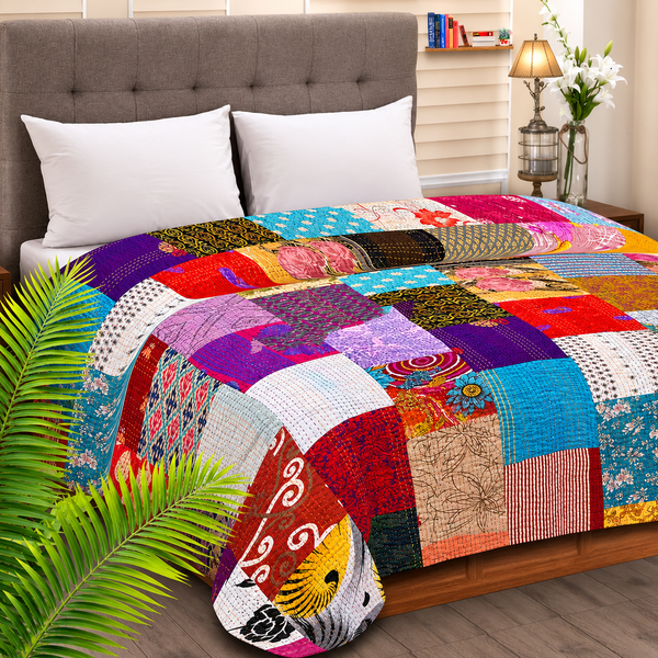Handmade Patchwork Quilt Silk Patola Multicolor Quilt