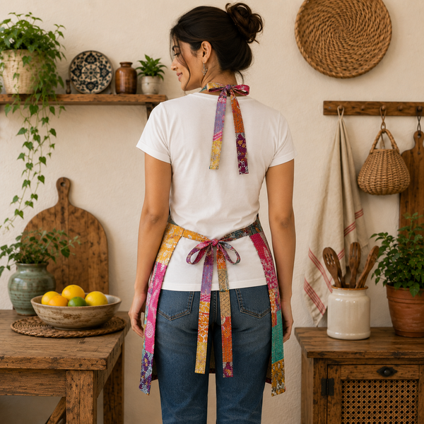 5 Pcs Assorted Vintage Kantha Handmade Cotton Patchwork Boho Apron