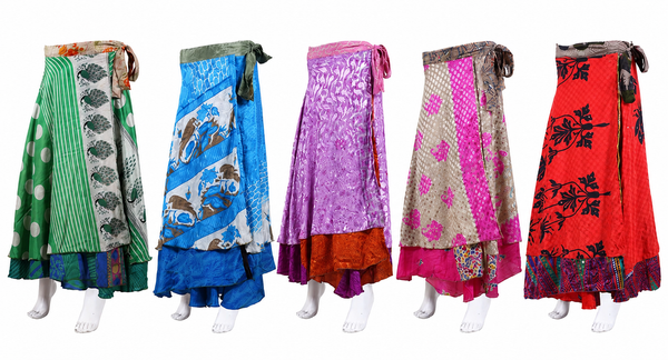 Vintage Silk Long Floral Beach Cover Up Handmade Skirt 5 Pcs Set