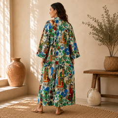Handmade Cotton Kimono Robe for Women | Boho Long Cotton Kimono | Floral Lightweight Beach Cover Up | Resort Wear | Free Size