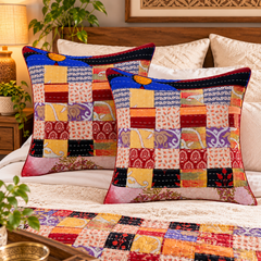 Set of 2 Pcs Assorted Vintage Kantha Patchwork Cushion Cover