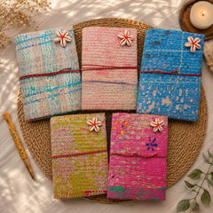 Vintage Kantha Journal Handmade Recycled Fabric Diary, Boho Patchwork Notebook 5 Pcs, Indian Textile Writing Journal, Unique Gift