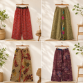 Handmade Kantha Cotton Wide Leg Pants 1 Pcs, 2 Layer Vintage Sari Palazzo Trousers, Boho Patchwork Lounge Pants, Adjustable Waist