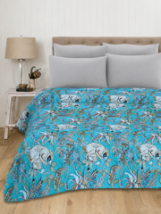 Beautiful Turquoise color Monkey print kantha Quilt Throw