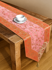 Luxury Brocade Table Runner Orange Floral Silk Runner