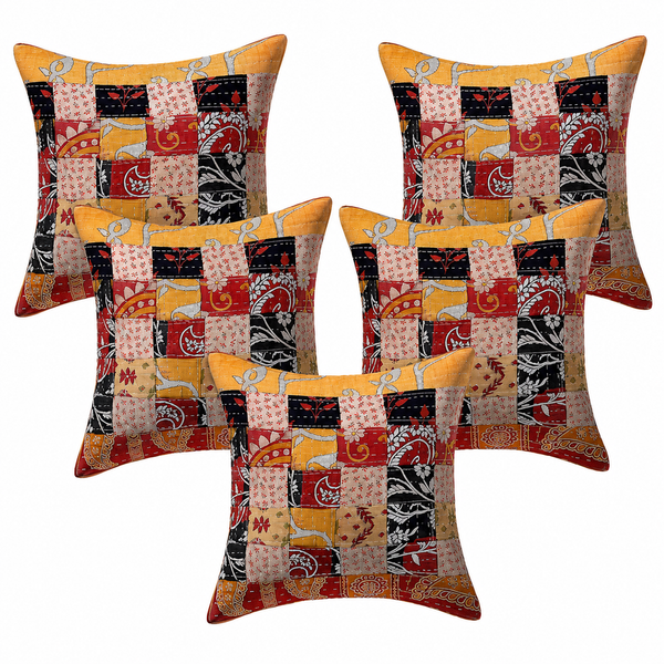 Indian Handmade Patchwork Cushion Cover Unique Design Set Of 4 Pcs