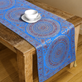 Blue Mandala Print Indian Kantha Silk Table Runner