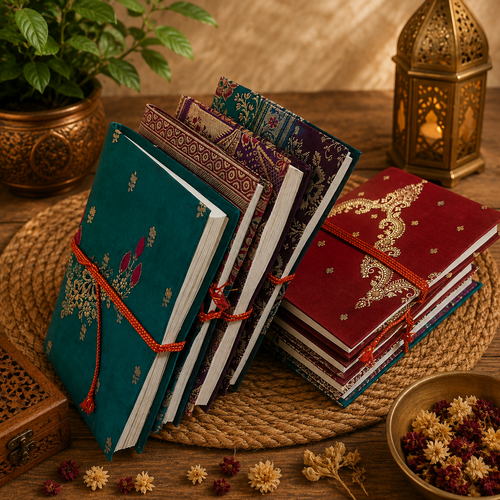 Handmade Indian Silk Brocade Journal, Vintage Sari Fabric Notebook 5 Pcs, Traditional Textile Diary, Boho Writing Journal, Artisan Gift