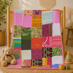 Vintage Kantha Baby Blanket Book Designed Cotton Quilt