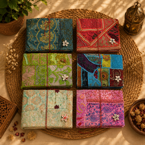 Vintage Embroidered Patchwork Journal, Handmade Recycled Fabric Notebook 5 Pcs, Boho Indian Diary, Artisan Writing Journal, Unique Gift