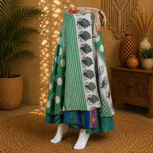 Vintage Silk Sari Wrap Skirt for Women | Handmade Upcycled Sari Maxi Skirt | Adjustable Tie Waist | Boho Beach Festival Skirt | Sustainable Clothing