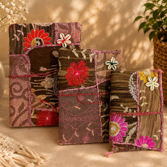 Vintage Sari Patchwork Handmade Journal, Embroidered Indian Fabric Diary, Boho Recycled Textile Notebook, Artisan Journal Gift