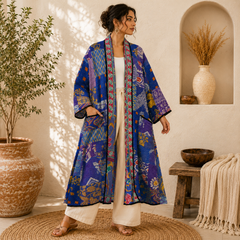 Patchwork Bath Robe | Vintage Kantha Cotton Kimono | Cotton Robe | Night Wear Suit | Long Cotton Robe (13 Colour Option Available)