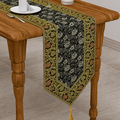 Luxury Gold Brocade Black Table Runner Embroidered Silk Fabric