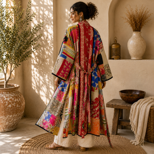 Assorted Vintage Kantha Cotton Patchwork Kimono Long Robe