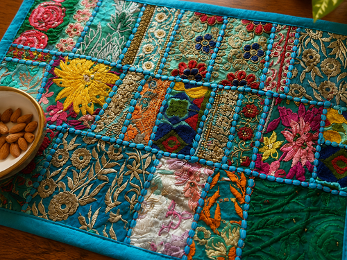 Handmade Embroidered Patchwork Placemat – Vintage Textile Table Mat, Boho Dining Decor