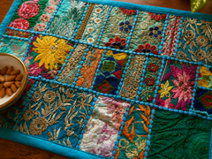 Handmade Embroidered Patchwork Placemat – Vintage Textile Table Mat, Boho Dining Decor