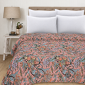 Peach Floral Cotton Bedspread Quilt Throw