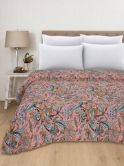 Peach Floral Cotton Bedspread Quilt Throw