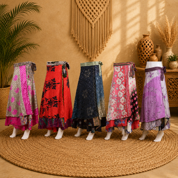 Vintage Pink Floral Wrap Skirt for Women | Handmade Upcycled Sari Maxi Skirt | Adjustable Tie Waist | Boho Beach Skirt | Sustainable Festival Clothing