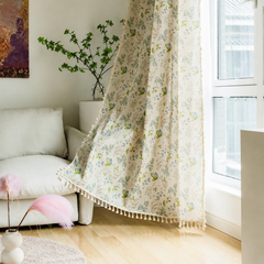 100% Cotton Green Floral Eyelet Bohemian 5 Feet Curtain