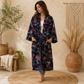 Boho Floral Cotton Kimono Cardigan for Women | Long Open Front Lightweight Robe with Pockets