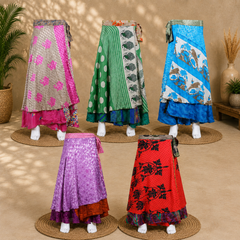 Vintage Silk Sari Wrap Skirt for Women | Handmade Upcycled Sari Maxi Skirt | Adjustable Tie Waist | Boho Beach Festival Skirt | Sustainable Clothing