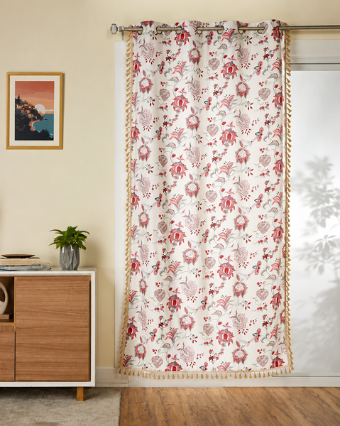 Indian Handmade 100% Cotton Pink Floral Curtain