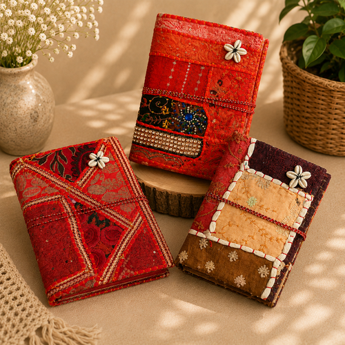 Vintage Sari Patchwork Handmade Journal, Embroidered Indian Fabric Diary, Boho Recycled Textile Notebook, Artisan Writing Gift