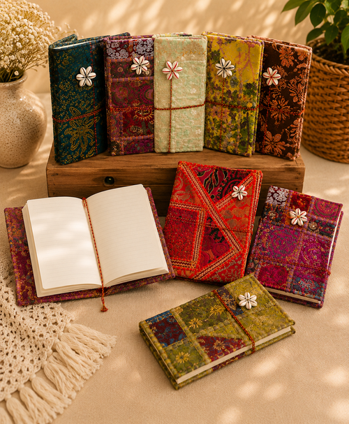 Vintage Sari Patchwork Handmade Journal, Embroidered Indian Fabric Diary, Boho Recycled Textile Notebook, Artisan Writing Gift