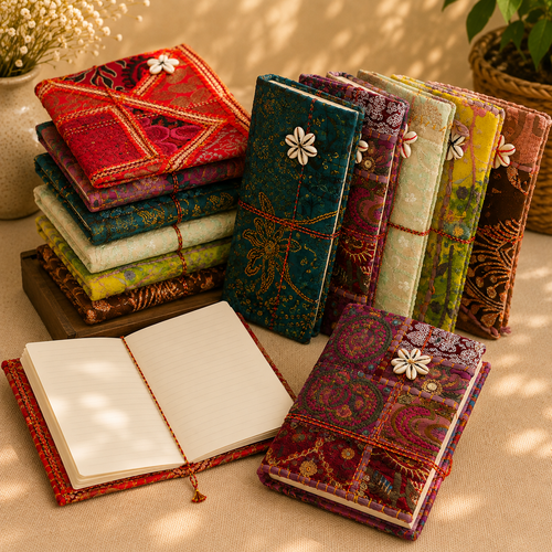 Vintage Sari Patchwork Handmade Journal, Embroidered Indian Fabric Diary, Boho Recycled Textile Notebook, Artisan Writing Gift