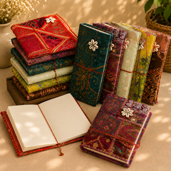 Vintage Sari Patchwork Handmade Journal, Embroidered Indian Fabric Diary, Boho Recycled Textile Notebook, Artisan Writing Gift